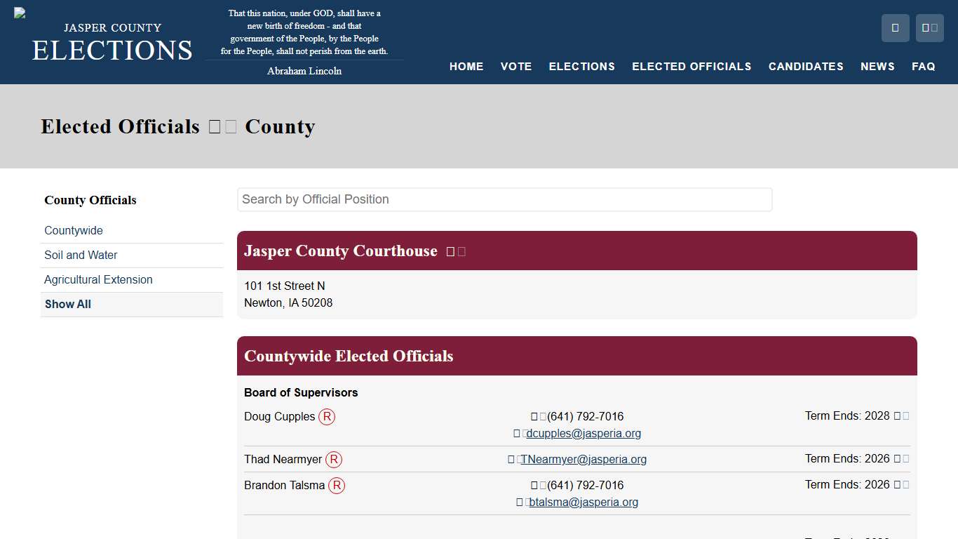 County Elected Officials in Jasper County, Iowa